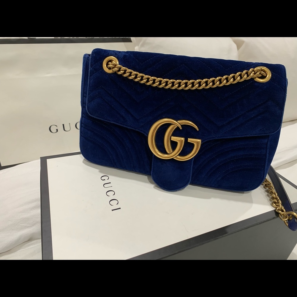 Gucci Shoulder Marmont Medium GG Cobalt Velvet